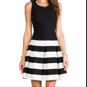 Milly Drop Waist Pleated Skirt Dress Black and Ivory Size 4